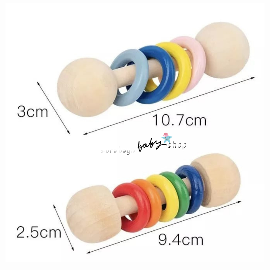 Wooden Ring Rattle / Mainan Rattle Kayu Stick Sensori / Mainan Montesorri-538101