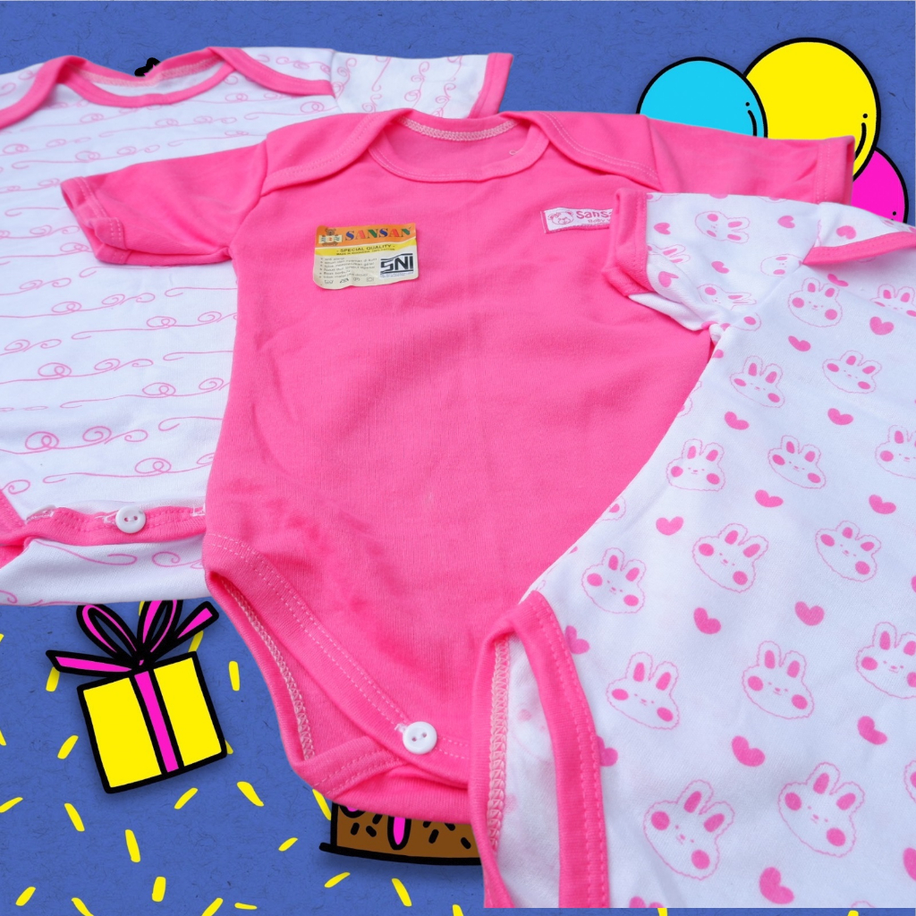 Isi 3 Jumper Jumpsuit Bodysuit Bayi Serian Pink