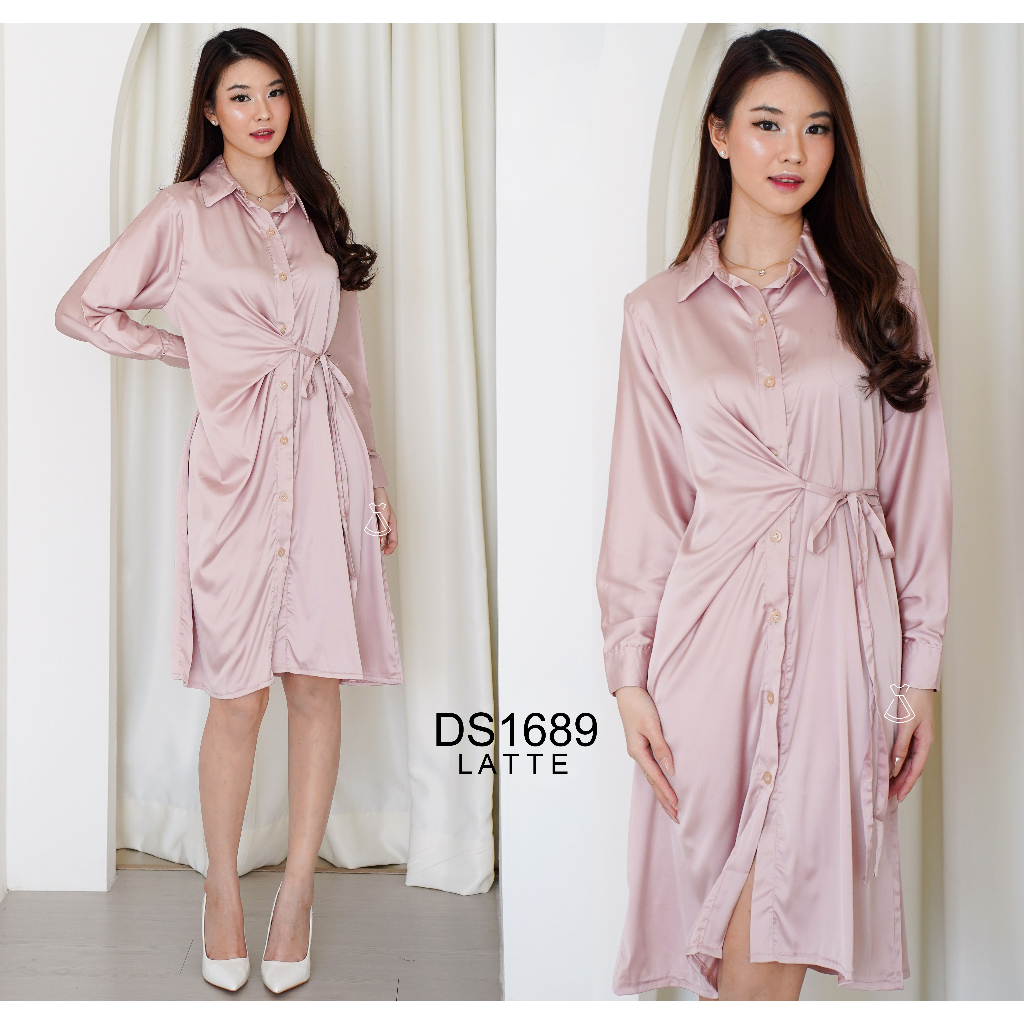 SEOLA - DS1689 - Dress Satin Midi Casual