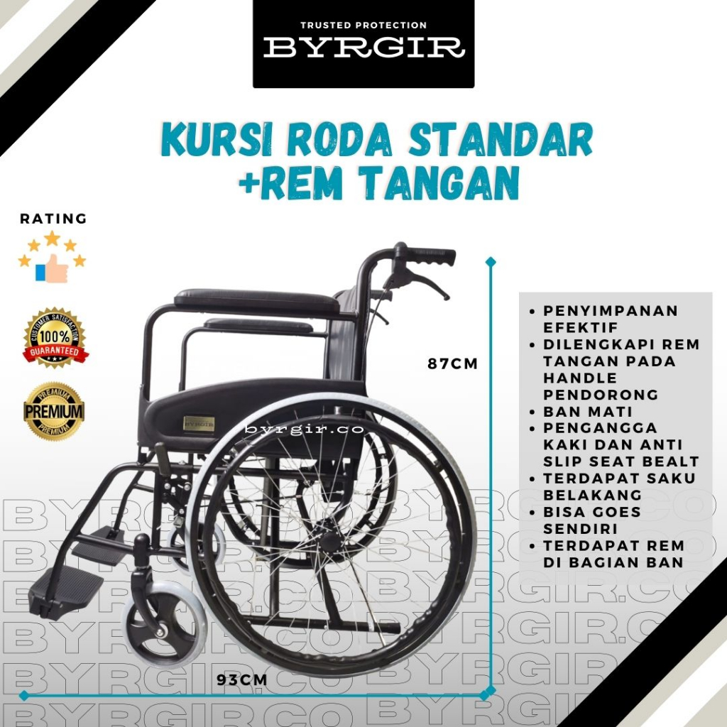 BYRGIR Kursi Roda Standar Lipat Lansia Traveling Wheelchair Jaring Lipat Travel Traveling Lansia Anti Air Foldable Wheel Chair Rumah Sakit Medis Ban Mati KARGO INSTAN CAR