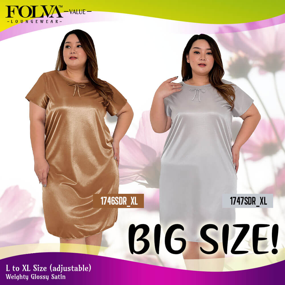 FOLVA Dress Wanita Daster polos lengan pendek satin big size