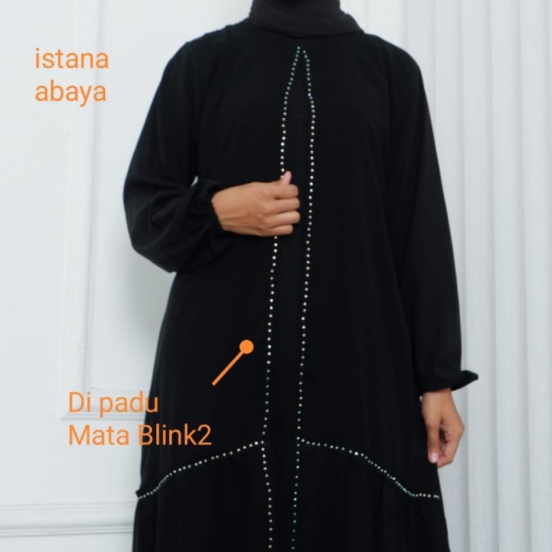 abaya Saudi cantik kain jetblack kombinasi longardi sifon belahan depan dg tgn karet mewah dan mata2 blink elegan bgt(real pic 100%)