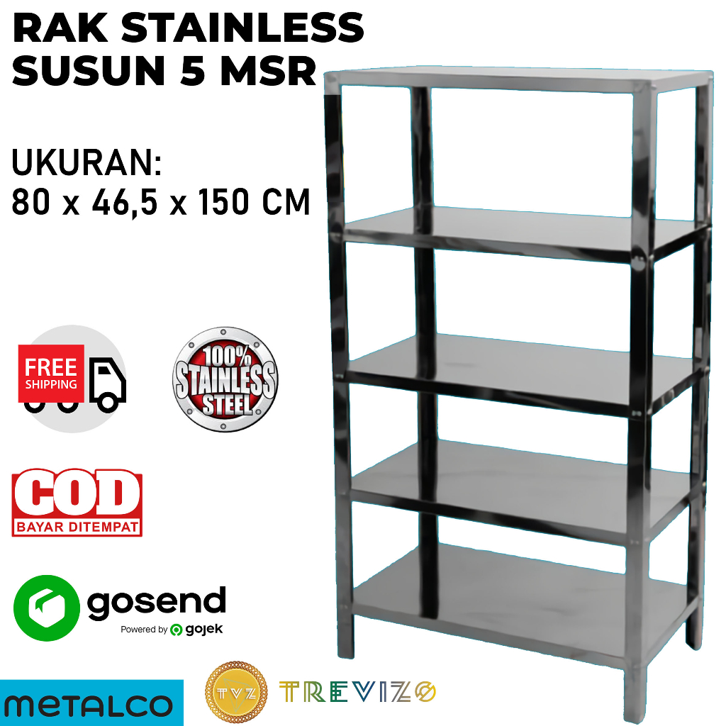 Rak Susun 5 / Rak Barang / Rak Dapur / Rak Roti STAINLESS STEEL SERBAGUNA MSR METALCO
