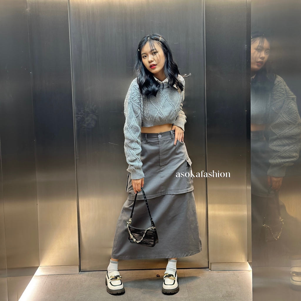 ASOKA Jacob Skirt 2187 - Rok Cargo Bawahan Wanita - Casual A-Line Skirt Chinos