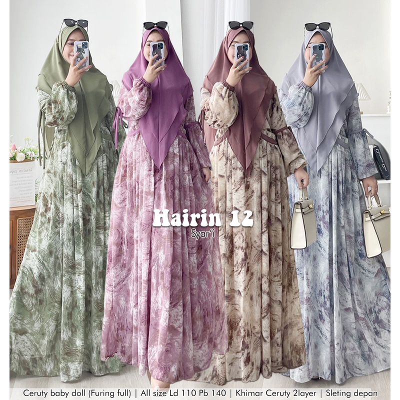 Humaira99 Gamis syari Hairin 12 bahan ceruty babydoll printing gamis set khimar syari best seller