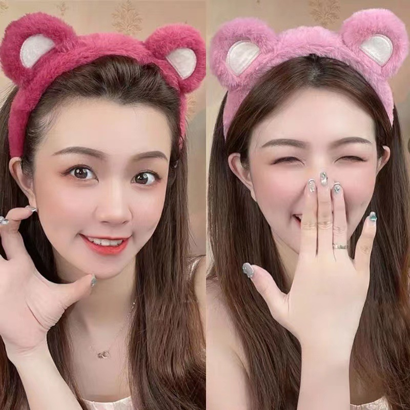 DF BD399 Bando Karakter Telinga Bear Bulu Bando Bandana Telinga Beruang Lucu Gaya Korea