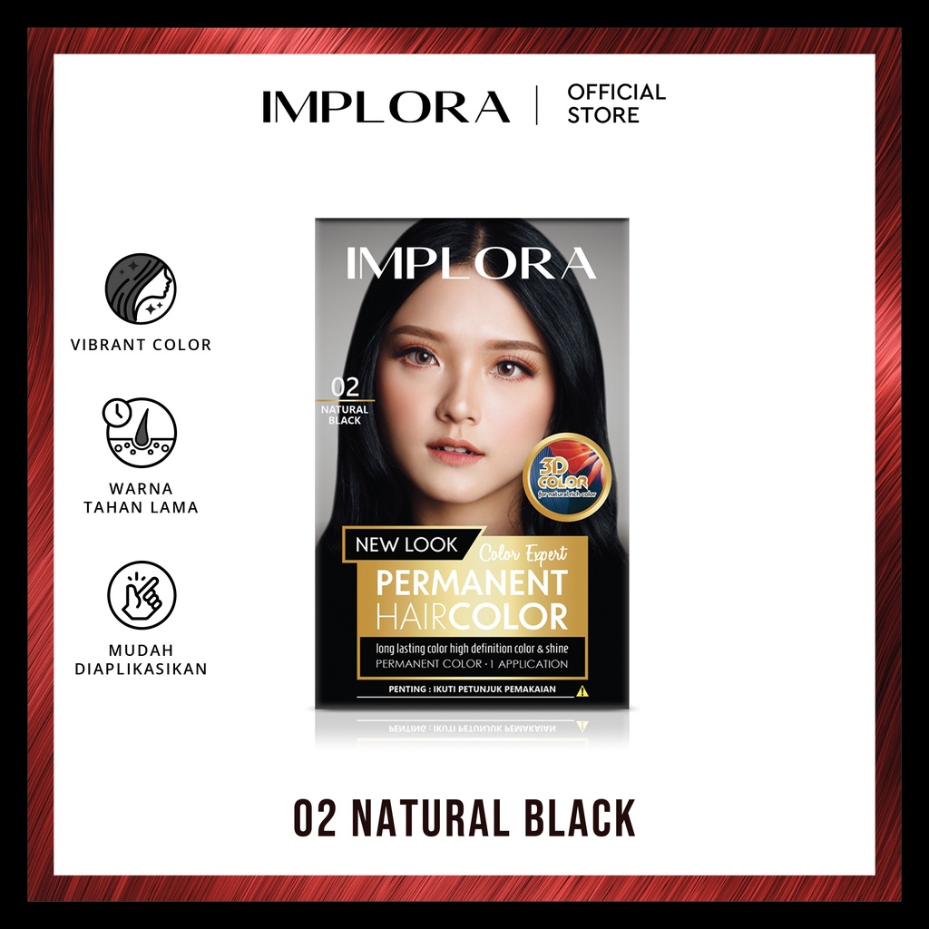 IMPLORA New Permanent Hair Color Natural Black | Cat Rambut Implora Bleaching Warna Natural