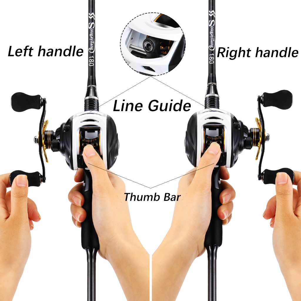 Pancing Set 2 Sections 1.8m Fishing Rod with Baitcasting Fishing Reel 18+1 6.3:1 High Speed Max Drag 10kg