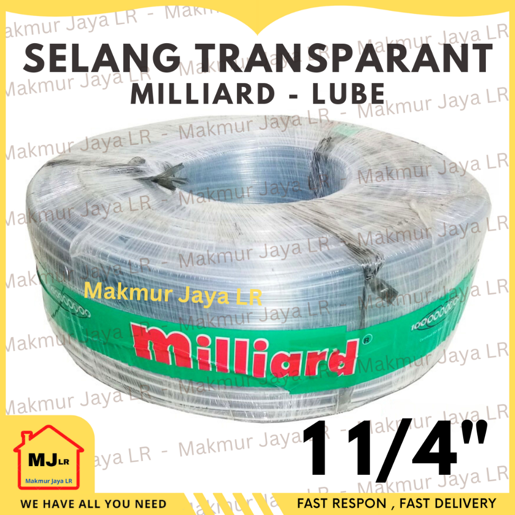 ( per ROL 50 meter ) Selang 1 1/4" 1,25 11/4 inch MILLIARD LUBE TEBAL L Lubrican bening transparan T