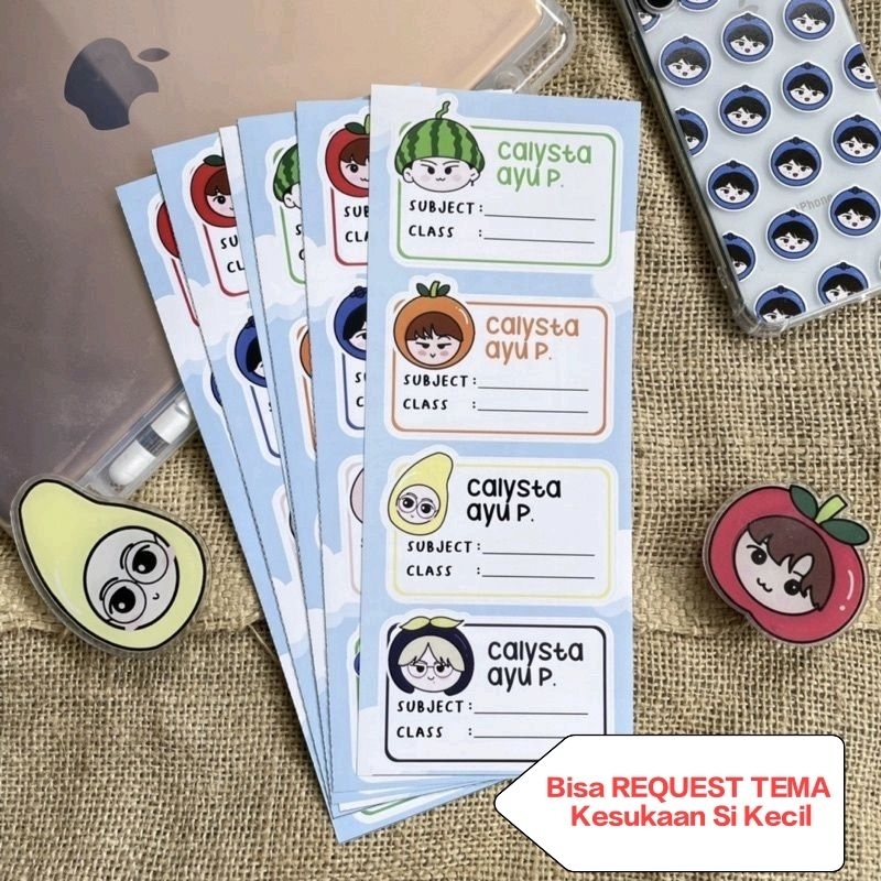 

56 pcs Stiker Label Nama Buku Pelajaran Karakter kartun