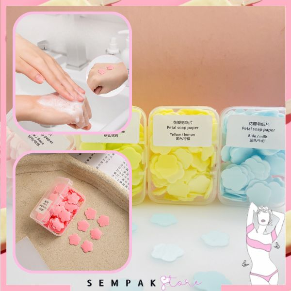 SS Sabun Kertas Mini Motif Bunga Isi 80Pcs Hand Soap Mini Travel Portable Sabun Cuci Tangan Kertas Praktis Isi 20Pcs Paper Soap flower