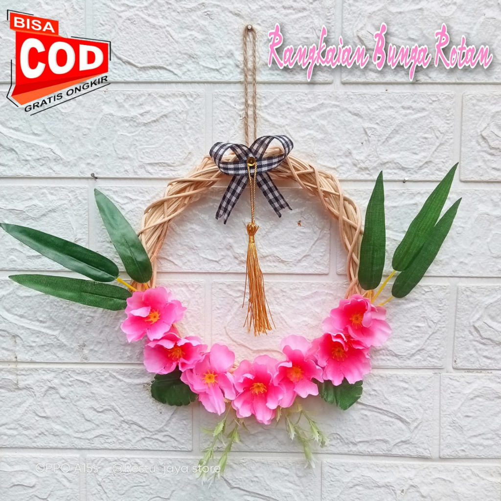 MINDU Hiasan Dinding Bunga Ring Rotan / Pajangan Pintu Kamar