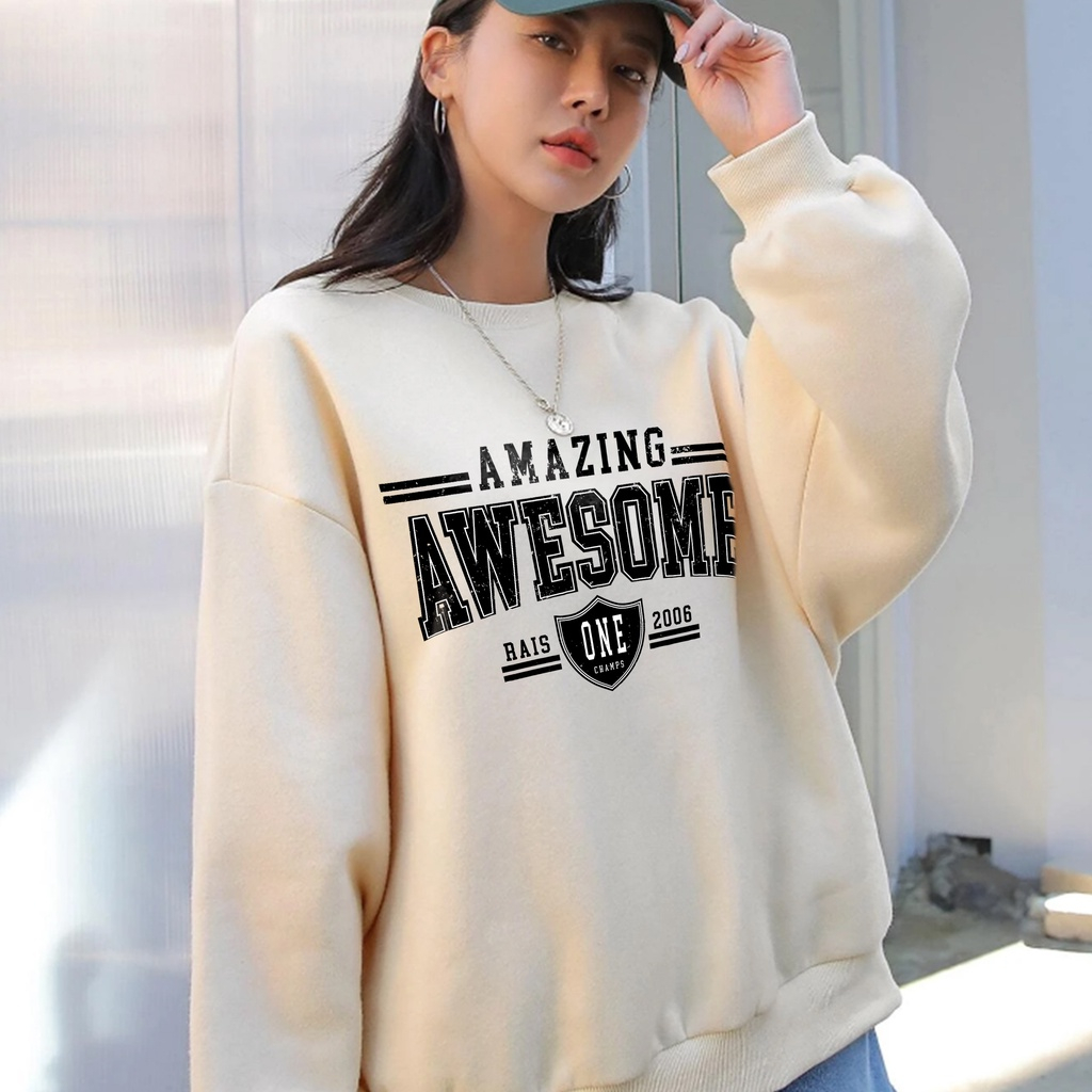 Sweater Awesome One Champ Switer Oversize Wanita Korean Style Terbaru