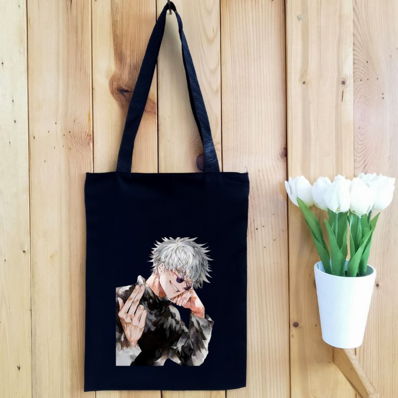 Totebag DTF Resleting Jujutsu Kaisen Full Colour tas tote bag kuliah kampus sekolah anime jepang merchandise || Kiiyoomii ||
