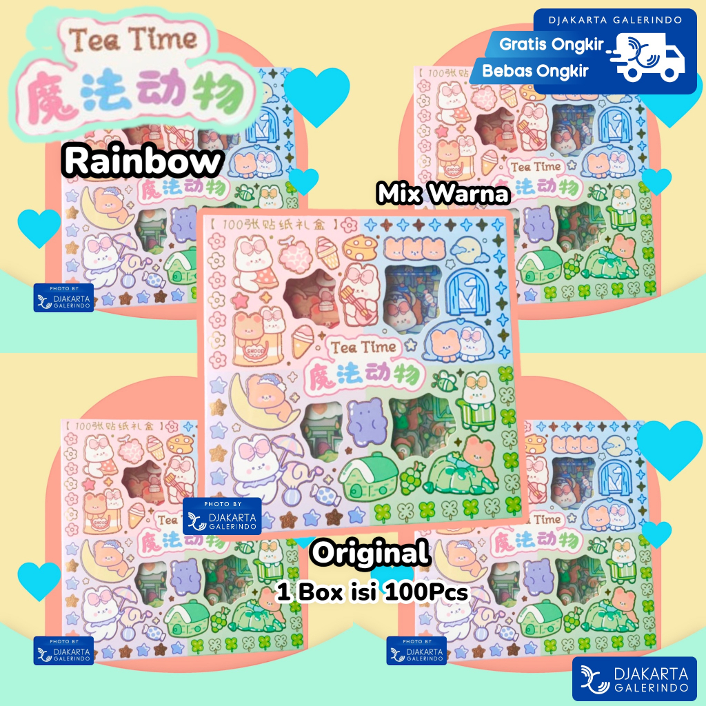 Sticker MASU TEA TIME ANNE MOMO Rainbow Mix Warna Original waterproof Stiker Kartun Korea Anti Air Original isi 100pcs