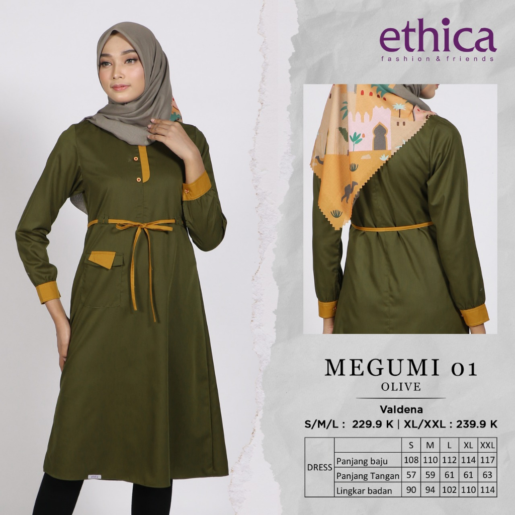 ETHICA  - Tunik Terlaris MEGUMI 01 Olive Baju Tunik Atasan Muslimah Wanita Dewasa Polos