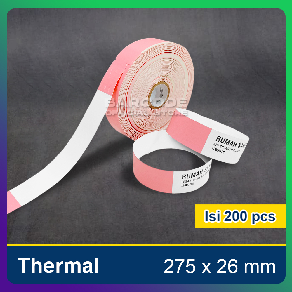 

Wristband 275x26 mm Direct Thermal Gelang Dewasa Pink 200 Pcs