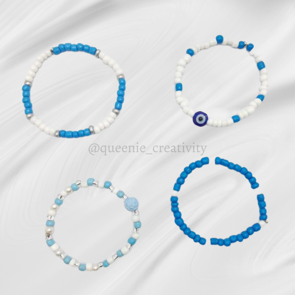 Beads Bracelet | Gelang Manik Handmade | Gelang Manik Blue Series - Tali Karet Elastis