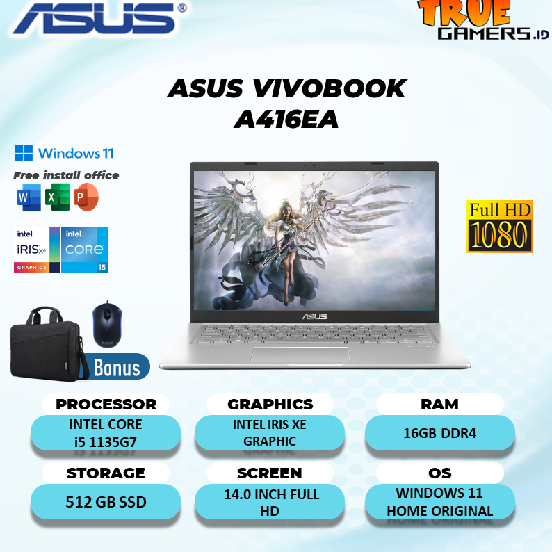 Laptop Asus Vivobook A416EA I5 1135G7 16GB 512SSD Win11 14.0FHD