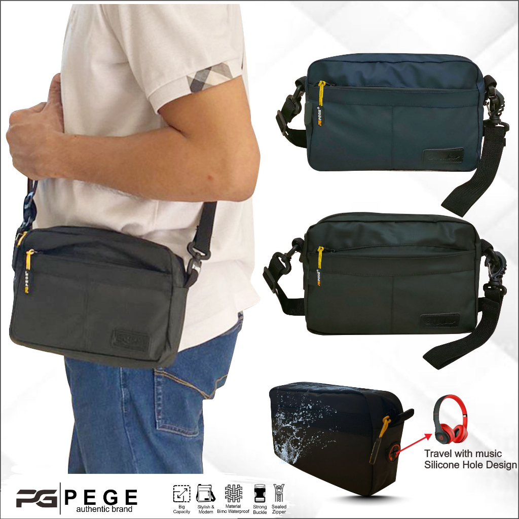 Tas Selempang Bahu Pria Waterproof Slingbag AntiAir PEGE ThoryModel 2in1 Bisa Slempang Dan Pouch  - PG 8966