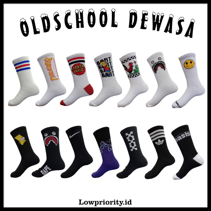 Kaos Kaki Oldschool Skate Bebas Pilih Basic Unisex Bahan Tebal Premium Sporty Brand Banyak Motif