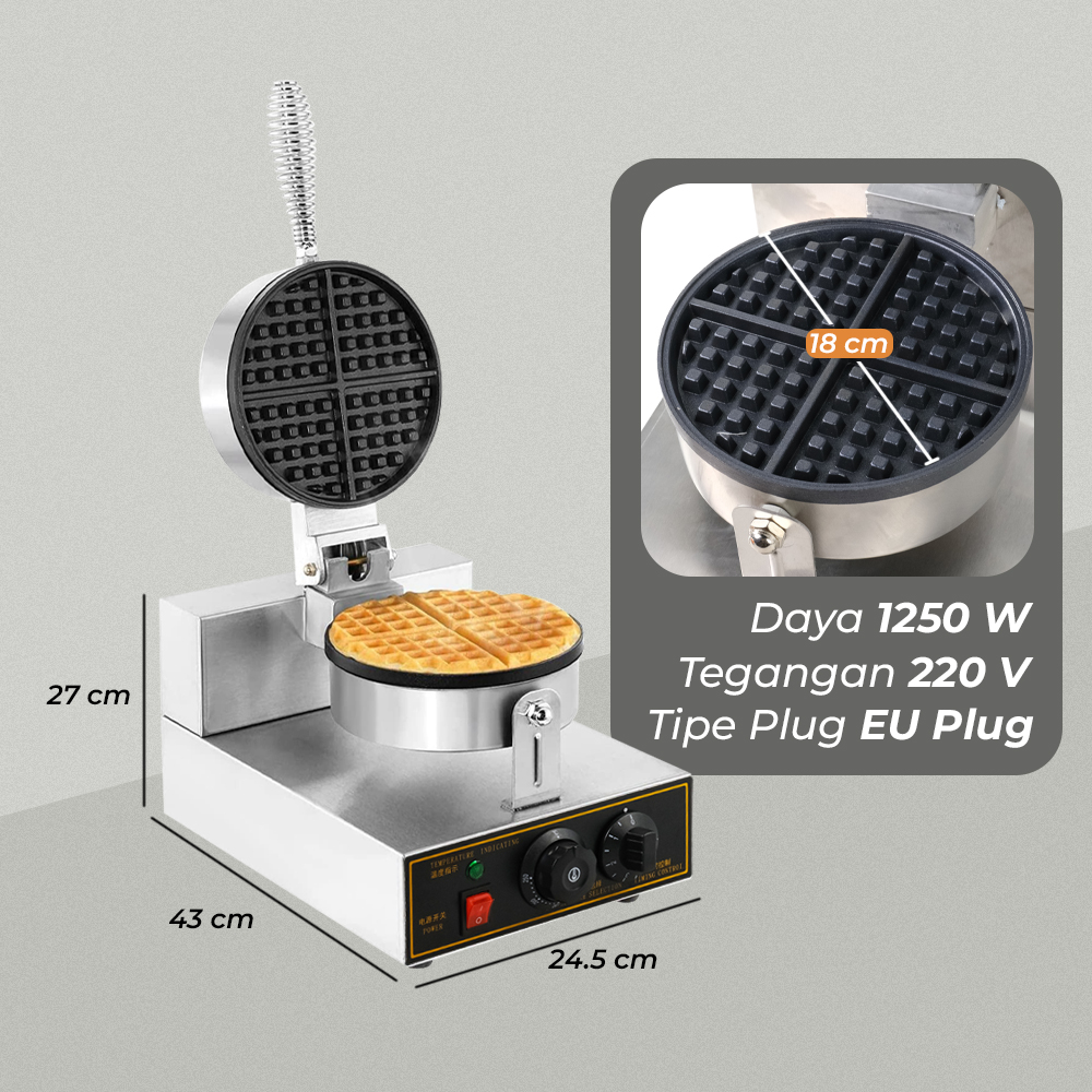 Mesin Cetakan Waffle Single Head Double Sides Electric 1250W 220V - ZW-R-2 - Silver