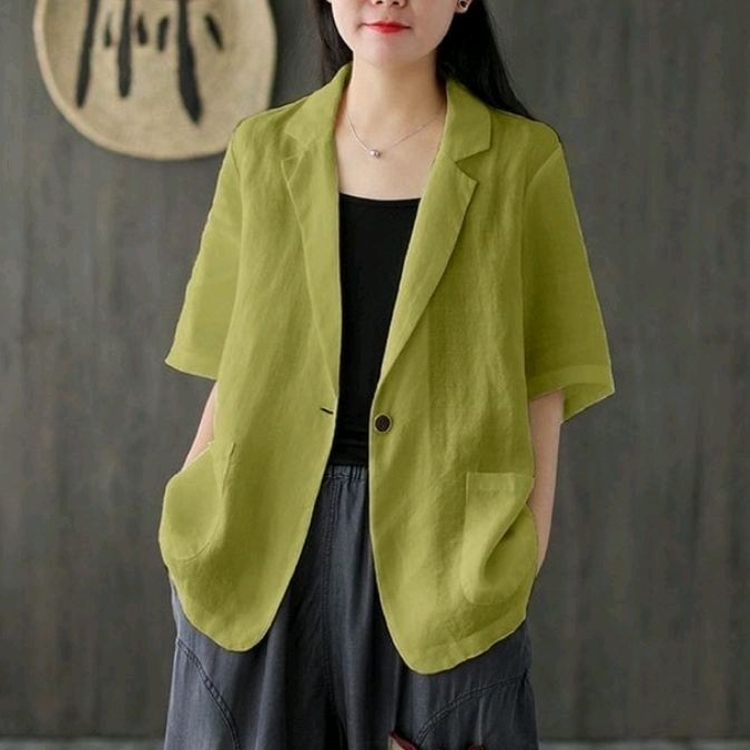 DS - Nancy Narnia Blazer / Silvia Blazer Linen Atasan Kemeja Kerja Wanita Korean Style Outfit Office Ootd Work Shirt Kasual