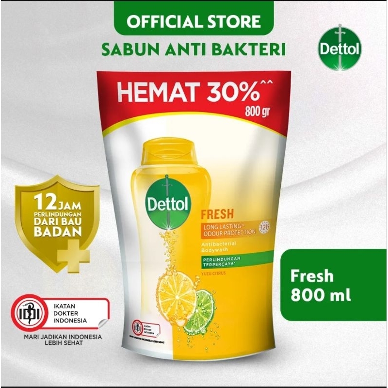 DETTOL Antibacterial Body Wash Sabun Mandi Cair Anti Bakteri Original ; Lasting Fresh ; Fresh ; Cool 800ml