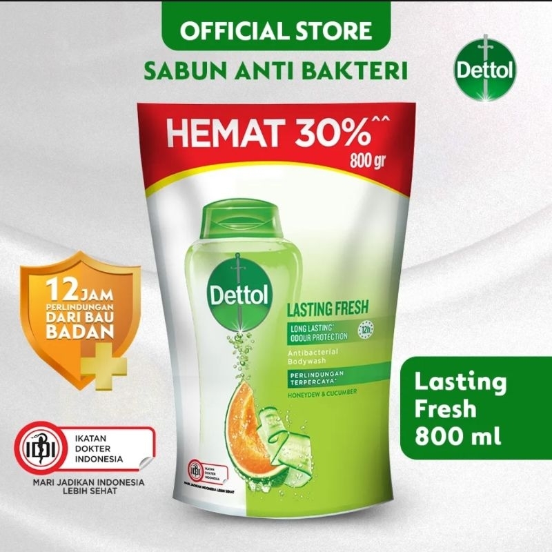 DETTOL Antibacterial Body Wash Sabun Mandi Cair Anti Bakteri Original ; Lasting Fresh ; Fresh ; Cool 800ml