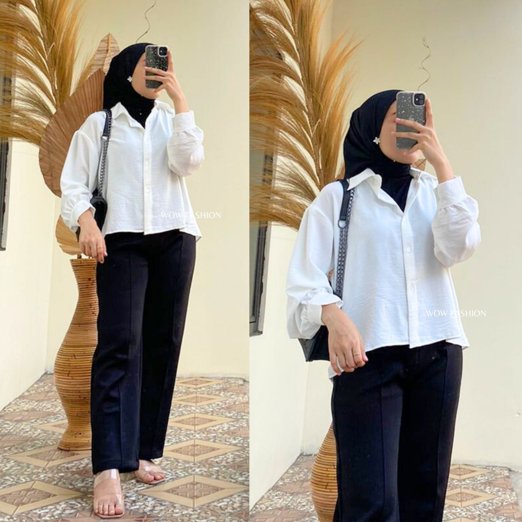 WOW-Elza Kemeja Wanita / Blouse Crinkle Airflow / Kemeja Wanita Panjang