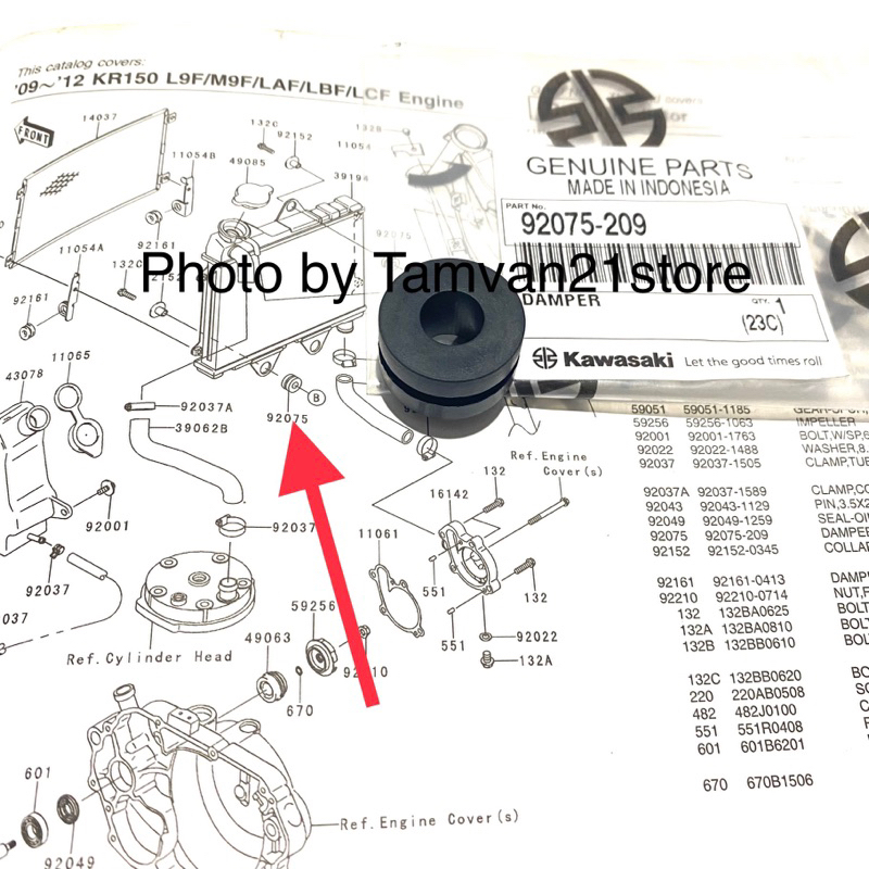 1 BUAH KARET PEREDAM DUDUKAN RADIATOR NINJA RR R SS ORIGINAL 92075-209  (4.9D)