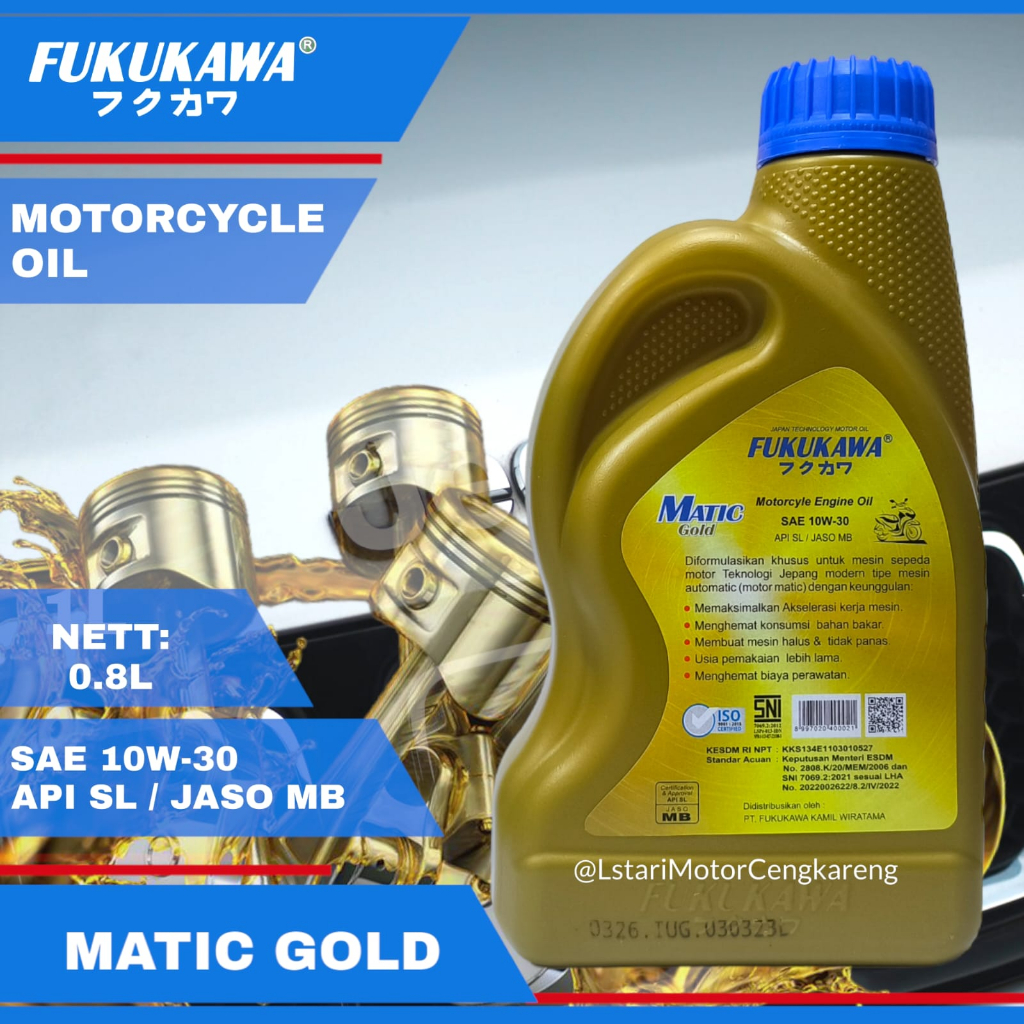 PAKET OLI MESIN MOTOR MATIC FUKUKAWA GOLD 10W-30 0.8L TEKNOLOGI JAPAN