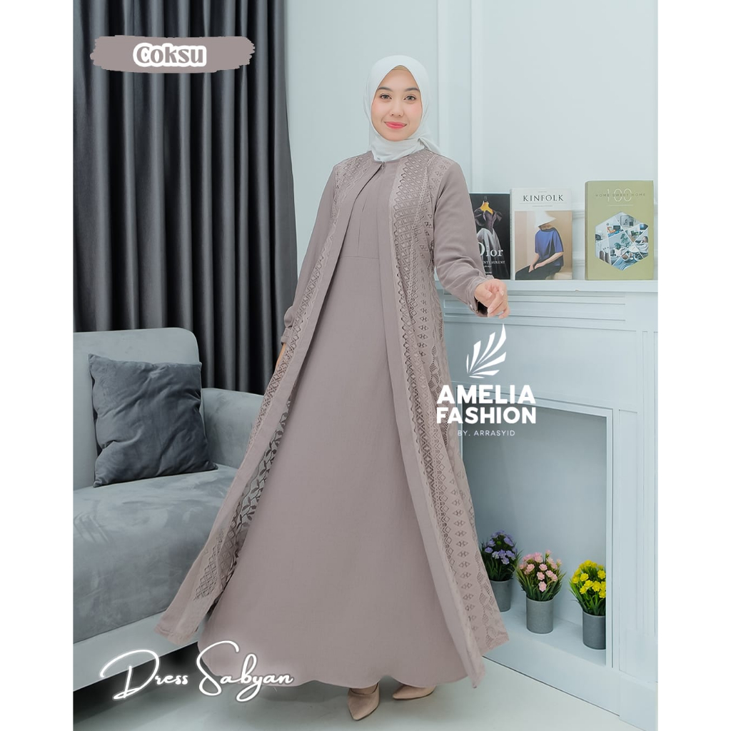 Gamis sabyan mix outer brokat wear syari ootd outfit FASHION by Amelia sabiyan putih hitam manasik haji umroh