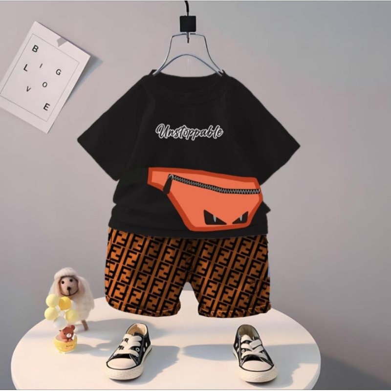Setelan anak unisex motif waistbag terbaru usia 1 sampai 5 tahun setelan anak laki laki pakaian anak baju anak