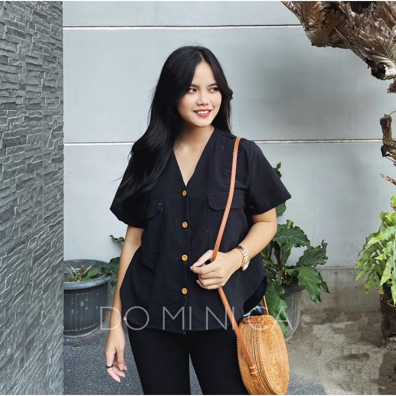 Sandra Blouse Oversize Korean Style / Diana Top Kemeja Wanita Lengan Pendek Jumbo XL Outfit Kuliah / Caca Blouse