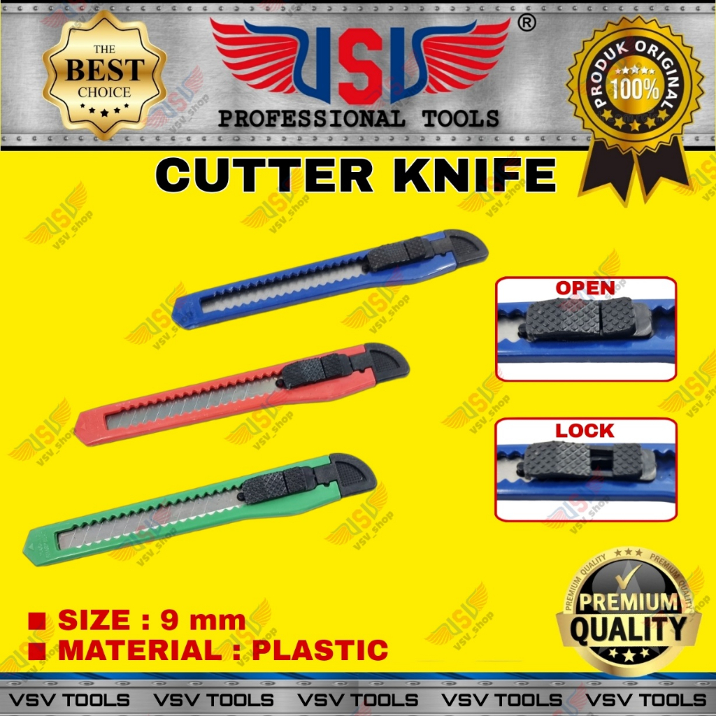 VSV Pisau Cutter Kecil 9mm Cutter Knife Plastik GOOD QUALITY HS-05