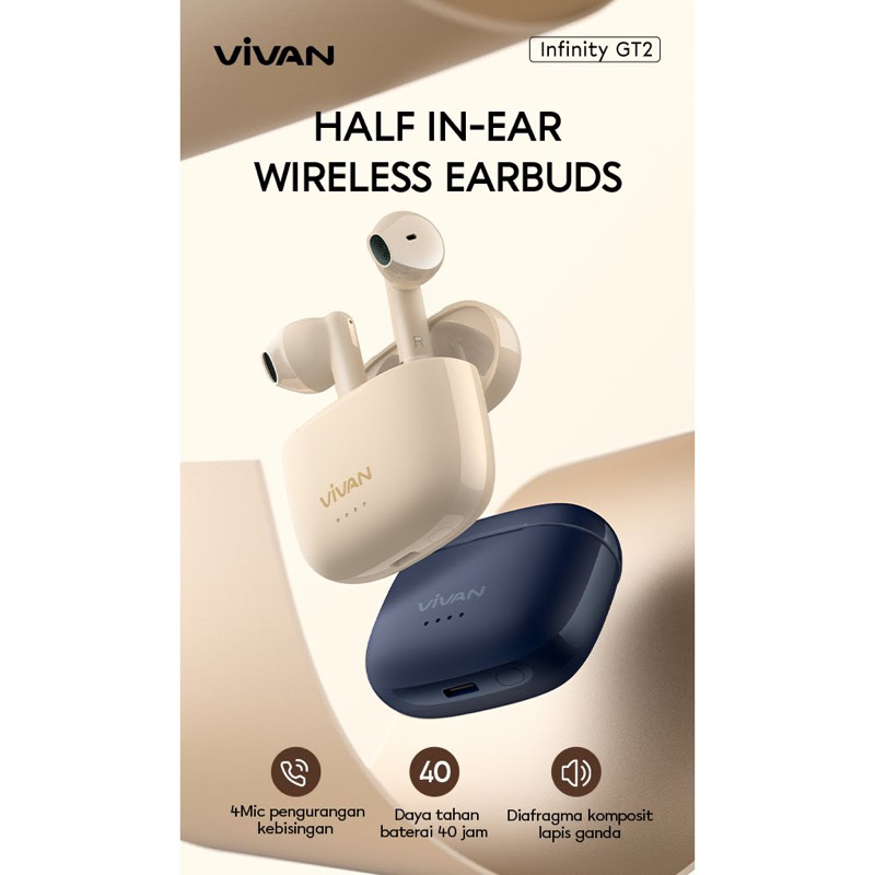 Original VIVAN infinity Earphone Wireless Airbuds ENC BT 5.3 Headset Bluetooth TWS Waterproof IPX4 In Ear With Charging Case