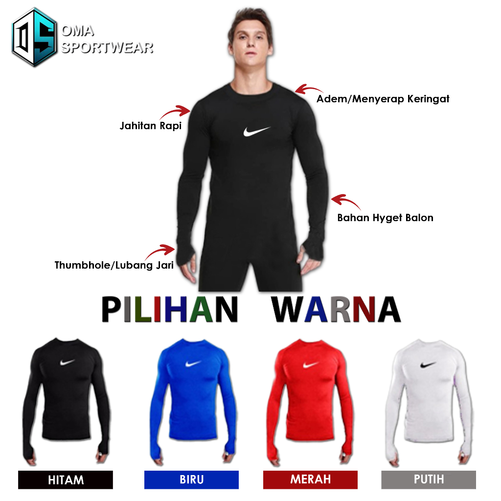 Kaos Manset Baselayer Pria Lengan Panjang Training Sepak Bola Futsal Renang