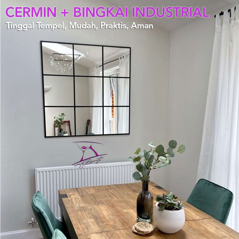 Cermin Aesthetic Kaca Industrial Style Cermin Bingkai Wall Mirror Interior Decor Hiasan Dinding