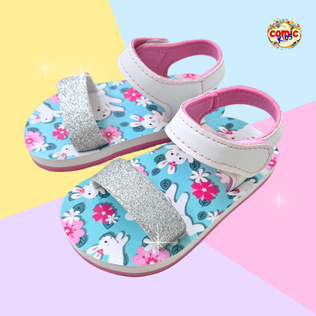 Sepatu Sandal Anak Perempuan Comickids Sendal Jepit Bayi Selop Slop Balita1 2 3 Tahun Cewek Baby Girl Glitter Gwen Green Rabbit