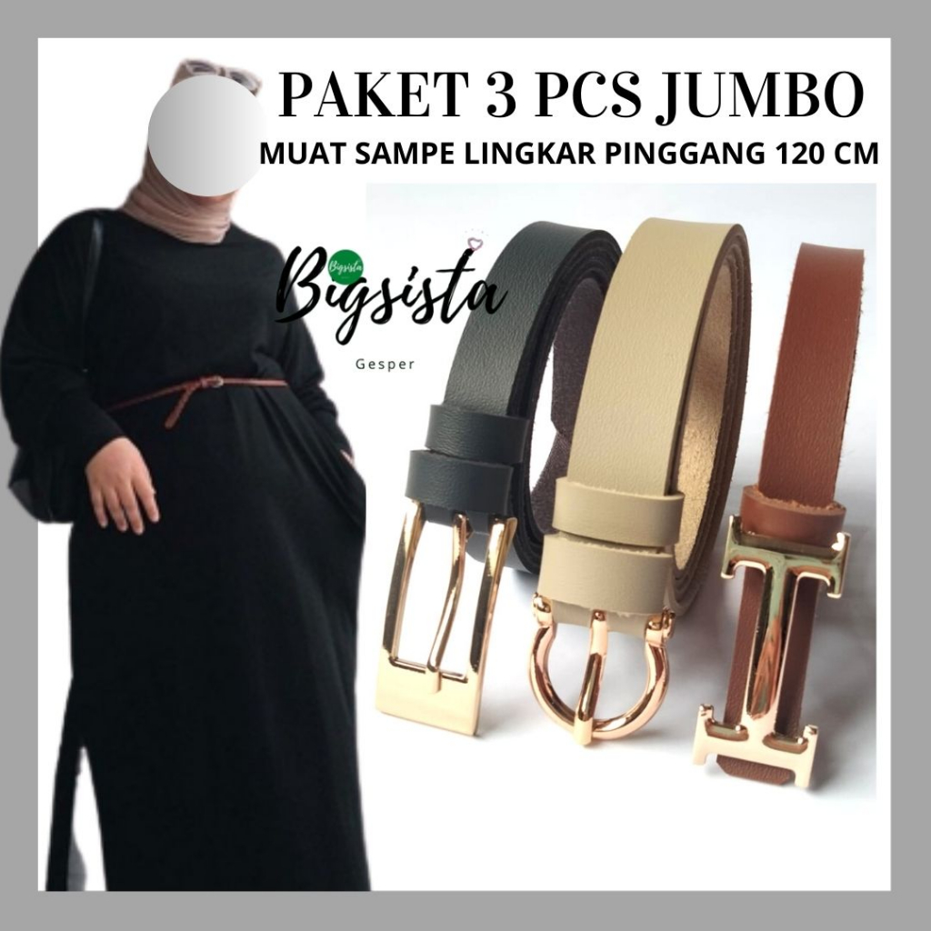 Paket 3 Pcs Belt Fashion Wanita Ukuran Jumbo Gesper Gamis Cewek Panjang Big Size