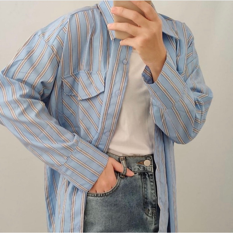Ready stock - Flap pocket shirt - Kemeja wanita murah - Kemeja Import Bangkok - Basic kemeja - Gaya 