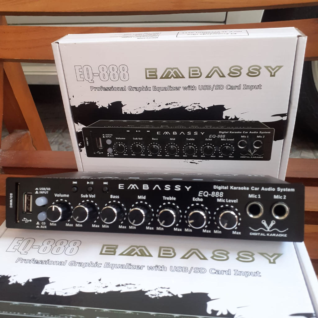 Pre Amp Parametrik equalizer AUDIO MOBIL embassy subwoofer output bluetooth USB karaoke