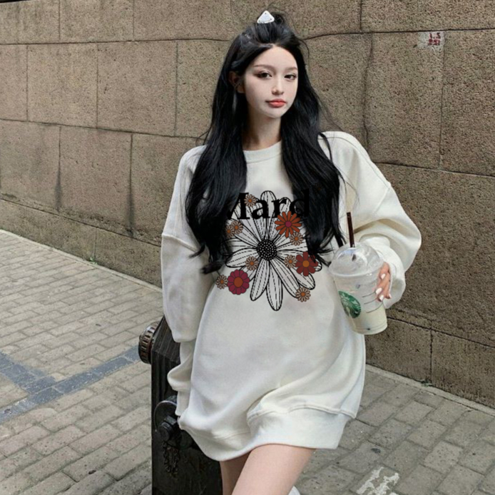 Sweater Lengan Panjang MARDI Flower Blossom Korean Style/Hoodie Oversize/Baju Wanita/Switer Wanita