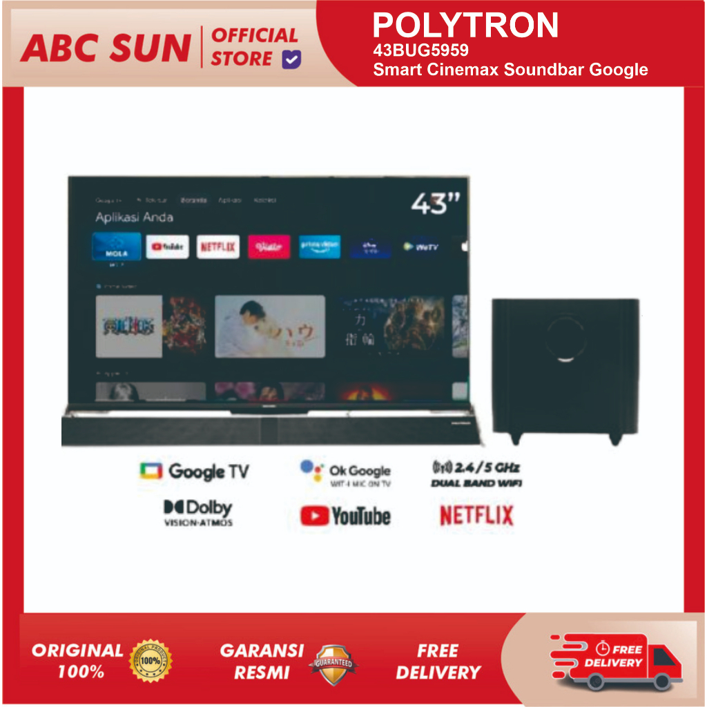 Polytron 43BUG5959 Led Tv 43 Inch Uhd 4k Android Tv Dolby