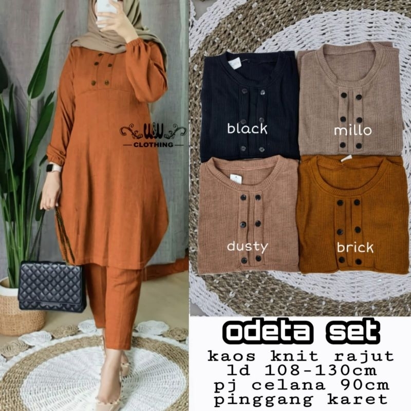 Odeta Setelan Kaos Knit Rajut + Celana - W&W
