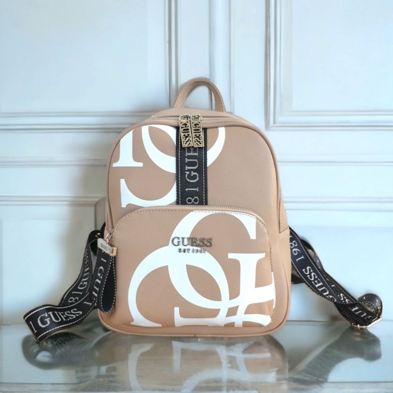 (WODB) tas backpack haidee LOGO 4G ransel wanita medium-big size logo khakis cream dan black ciayumajakuningan cirebon indramayu majalengka tegal losari COD Readystock instan delivery gs gb bag