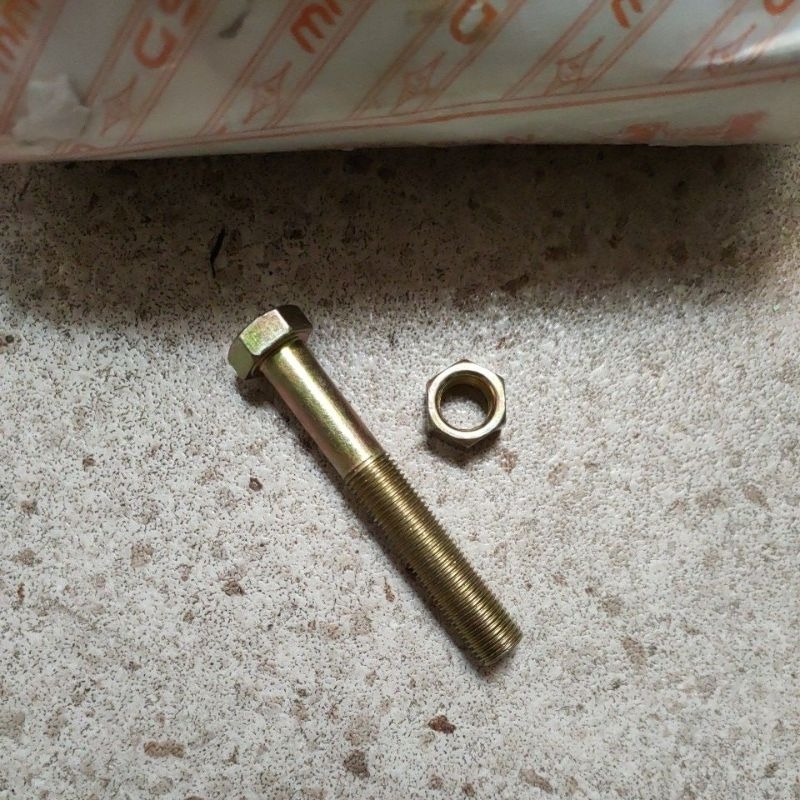 baut + mur kuning drat halus m12x80 1.25 kunci 17 / baut mur m12x80 drat halus kuning / baut mur bmk