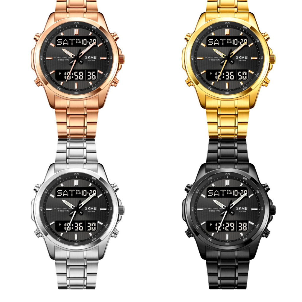 PENGIRIMAN INSTANT - Jam tangan pria dual time rantai  skmei 2049 original