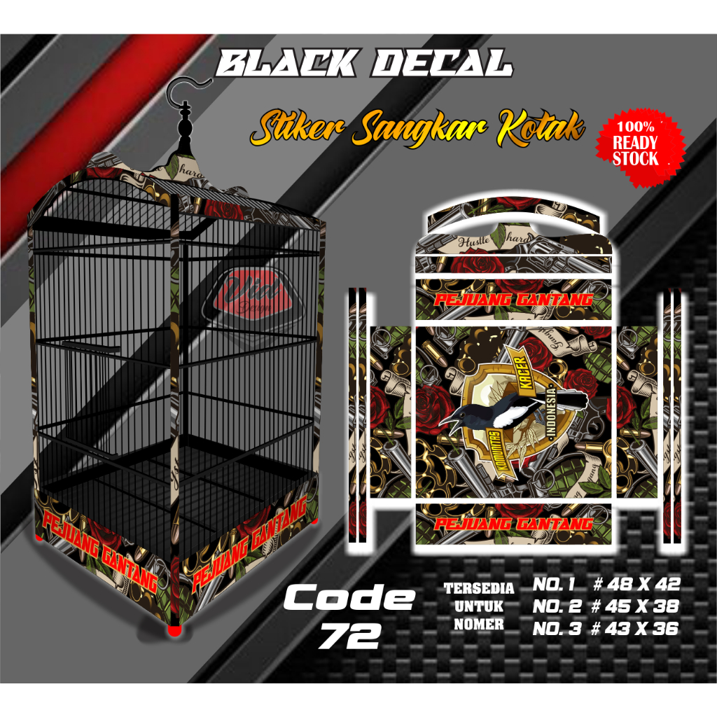 Decal Stiker Sangkar Kotak Kandang Kacer Kenari Anis Kembang Motif Kacer Indonesia No 1 2 3